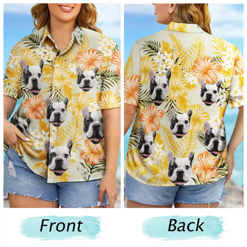 Custom Photo Family Pet Face Tropical Background - Personalized Hawaiian Shirt