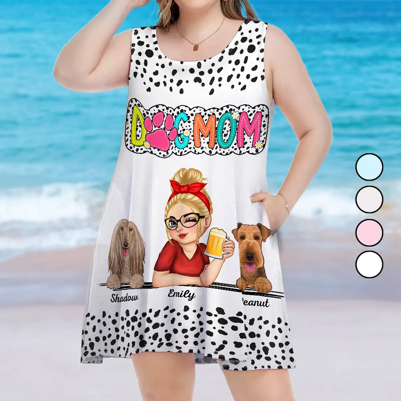 Dog Mom Dog Mum Dalmatian Dots - Personalized Sleeveless Tank Dress
