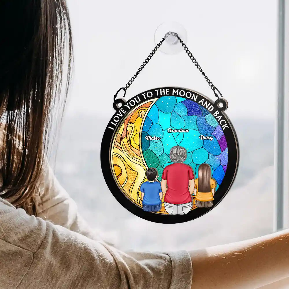 I Love You To The Moon And Back Grandma Grandkid - Personalized Window Hanging Suncatcher Ornament