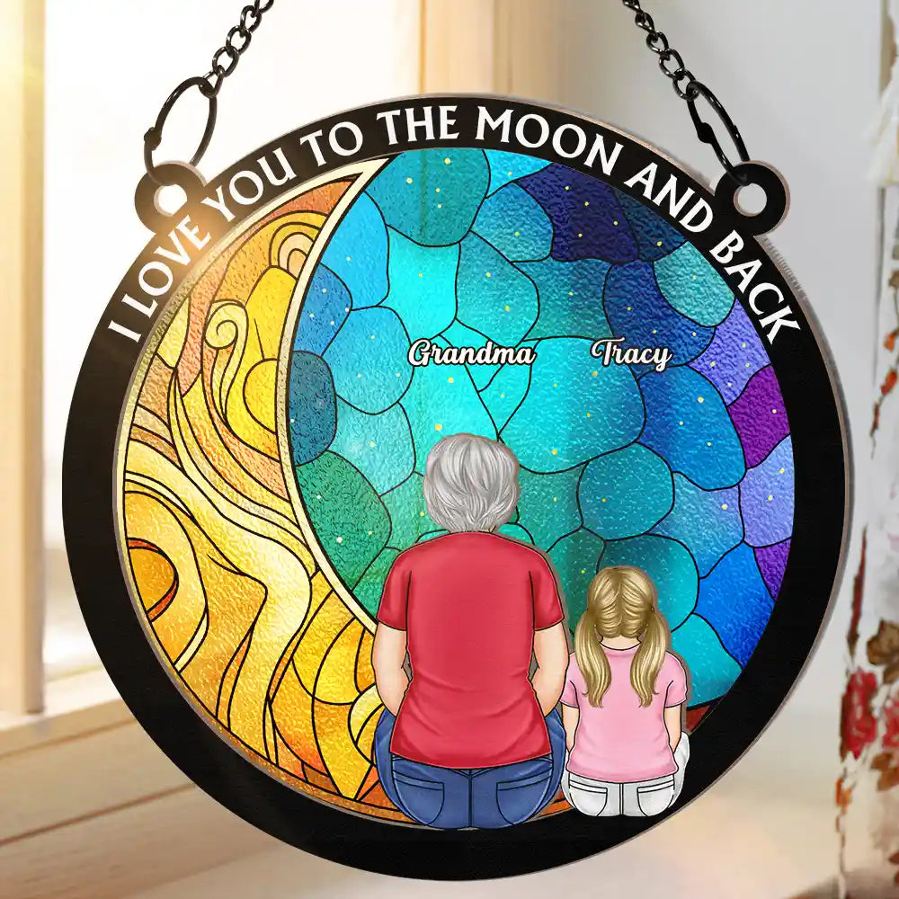 I Love You To The Moon And Back Grandma Grandkid - Personalized Window Hanging Suncatcher Ornament