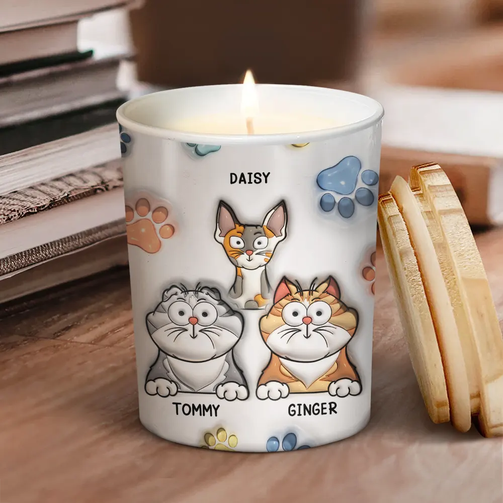 Light Me When The Cat Poop - 3D Inflated Effect Printed Candle, Personalized Scented Candle With Wooden Lid