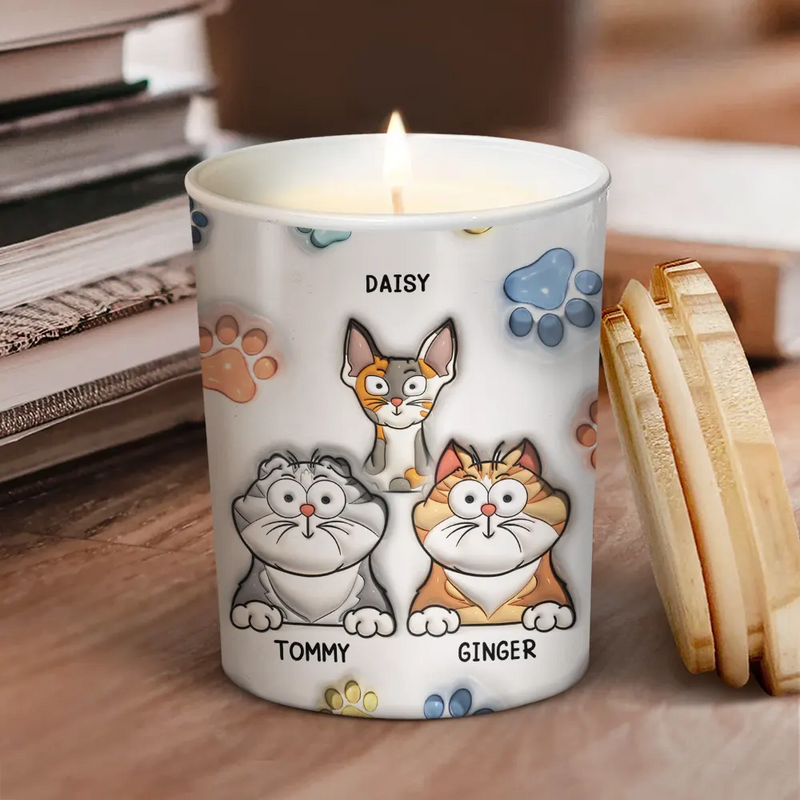 Light Me When The Cat Poop - 3D Inflated Effect Printed Candle, Personalized Scented Candle With Wooden Lid