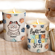 Light Me When The Cat Poop - 3D Inflated Effect Printed Candle, Personalized Scented Candle With Wooden Lid