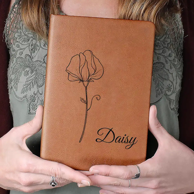 Birth Month Flowers Sketch Bloom Where You're Planted - Personalized Leather Journal