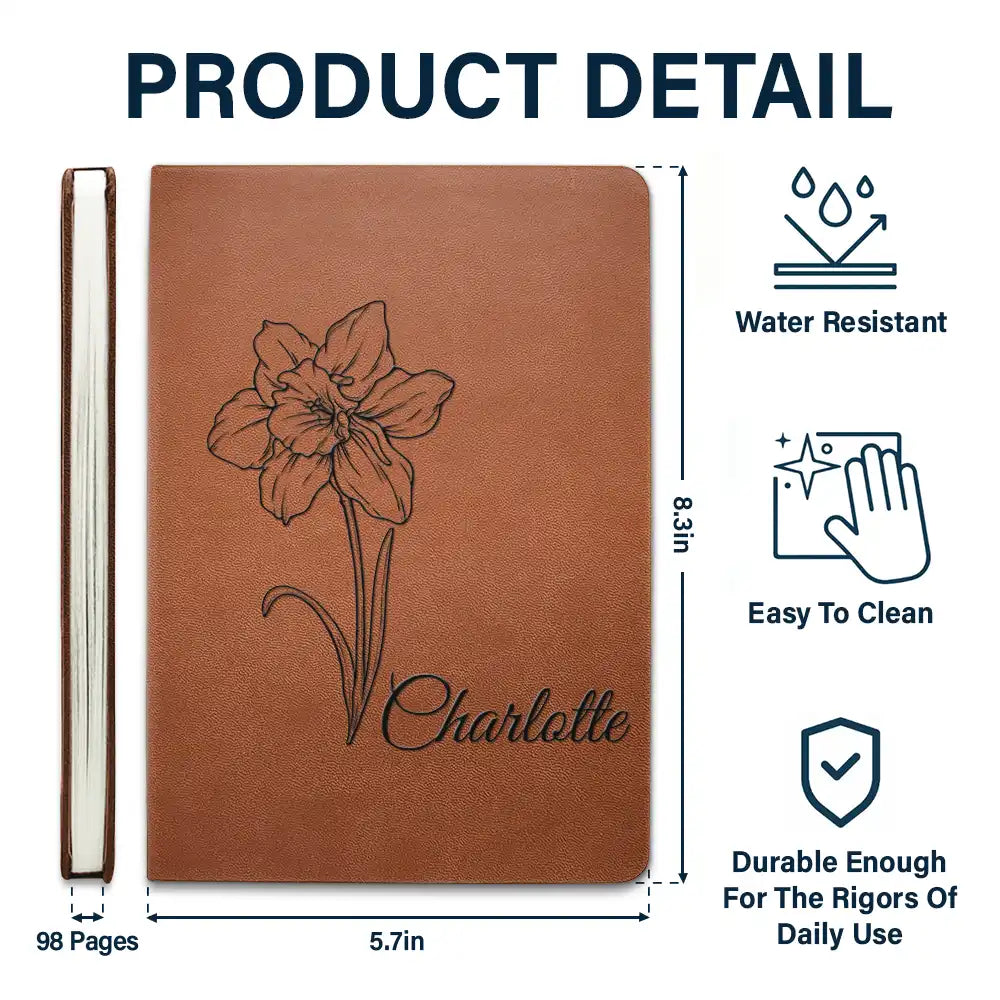 Birth Month Flowers Sketch Bloom Where You're Planted - Personalized Leather Journal