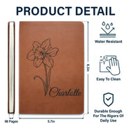 Birth Month Flowers Sketch Bloom Where You're Planted - Personalized Leather Journal