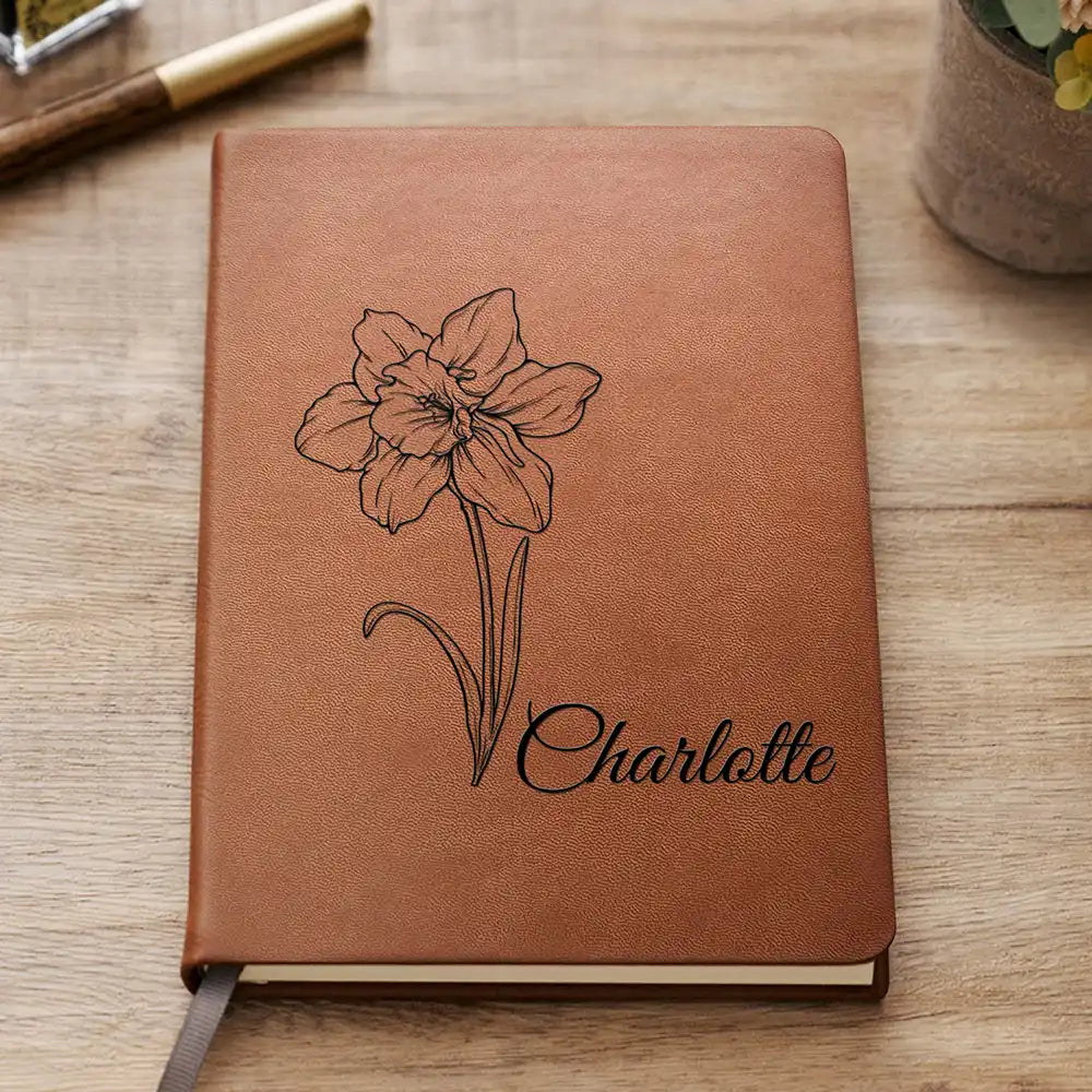 Birth Month Flowers Sketch Bloom Where You're Planted - Personalized Leather Journal