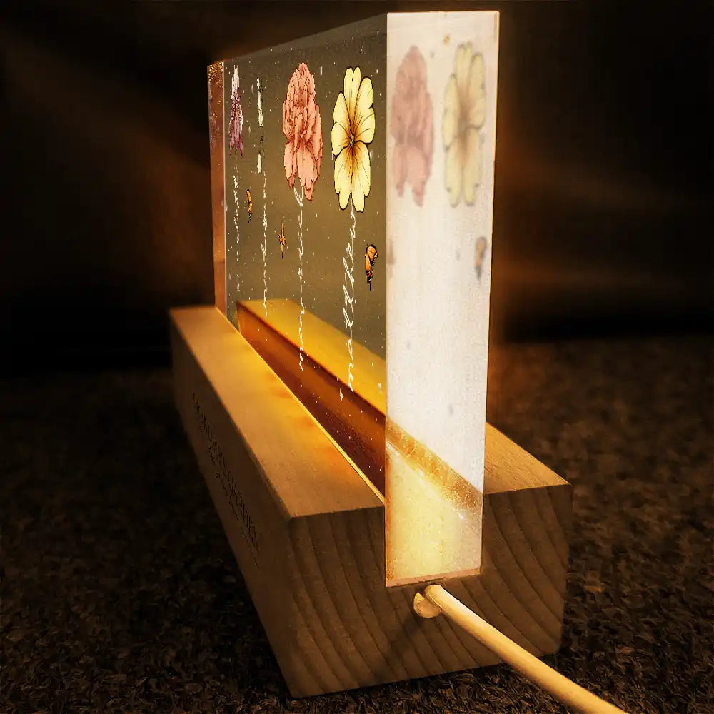 Fleurs du mois de naissance du jardin de grand-mère - Lumière LED rectangulaire personnalisée 