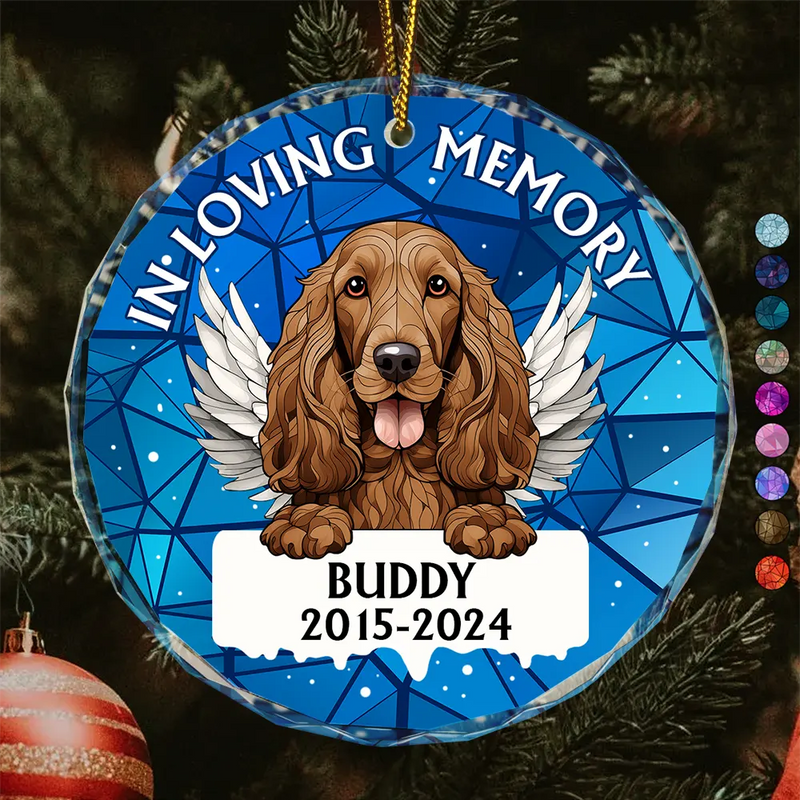 In Loving Memory Memorial Dog Cat Stained Glass - Personalized Circle Glass Ornament