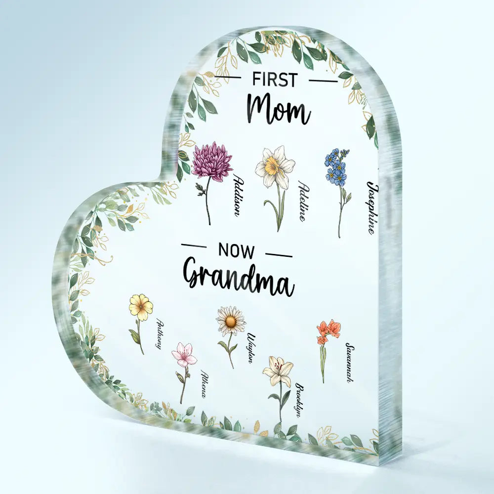First Mom Now Grandma - Personalized Heart Shaped Acrylic Plaque