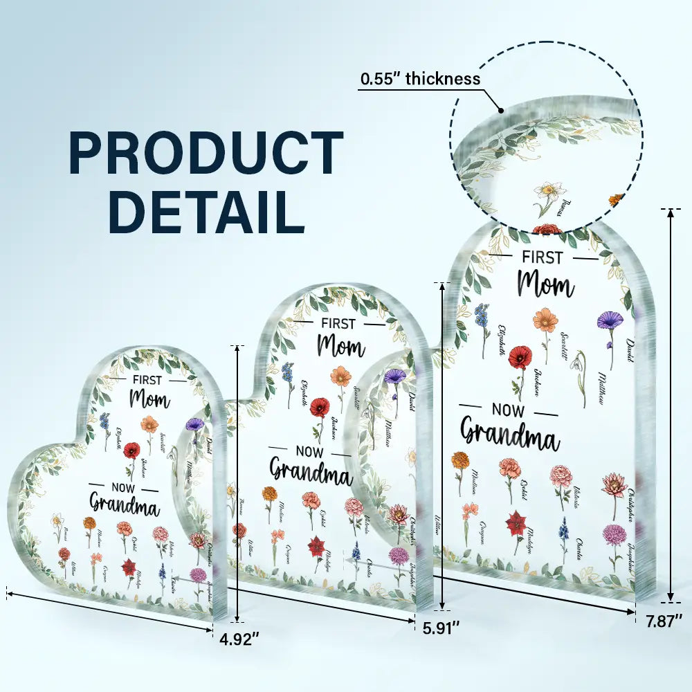 First Mom Now Grandma - Personalized Heart Shaped Acrylic Plaque