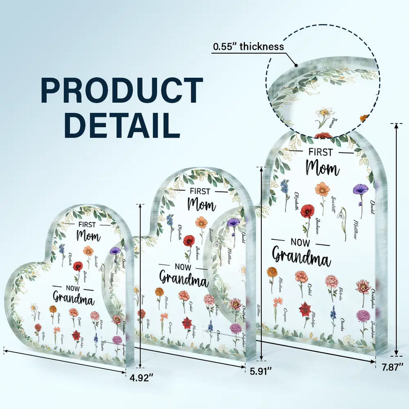 First Mom Now Grandma - Personalized Heart Shaped Acrylic Plaque