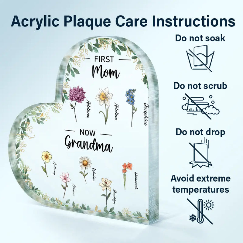 First Mom Now Grandma - Personalized Heart Shaped Acrylic Plaque
