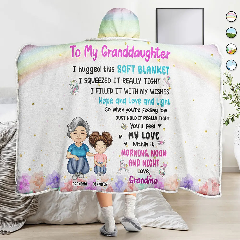 Grandma Mother Hugged This Soft Blanket Chibi - Personalized Wearable Hooded Blanket