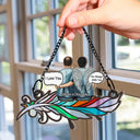 Always In My Heart Aged Couple Stain Glass Feather - Personalized Window Hanging Suncatcher Ornament
