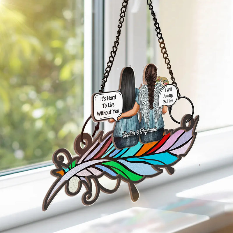 Always In My Heart Aged Couple Stain Glass Feather - Personalized Window Hanging Suncatcher Ornament