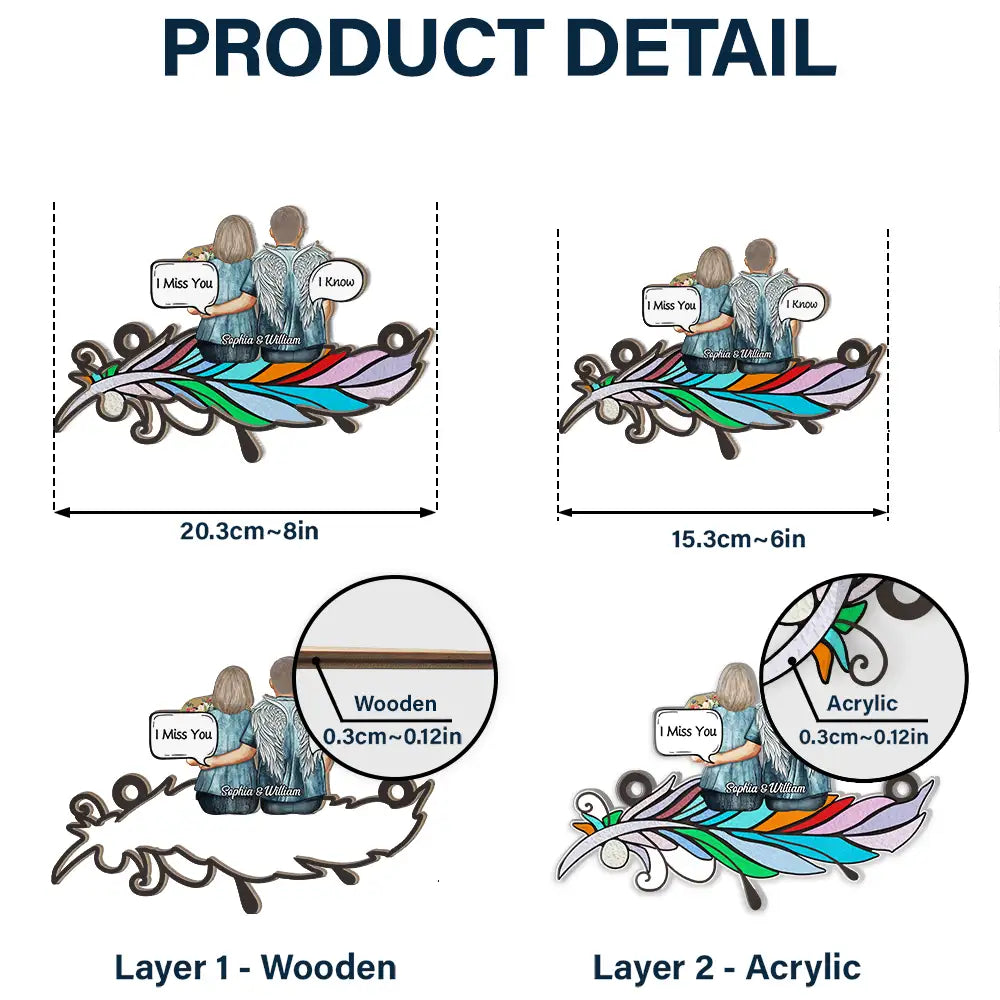 Always In My Heart Aged Couple Stain Glass Feather - Personalized Window Hanging Suncatcher Ornament