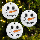 Cute Snowman Smile Name - 3D Inflated Effect Printed Personalized Combo Circle Ceramic Ornament Set