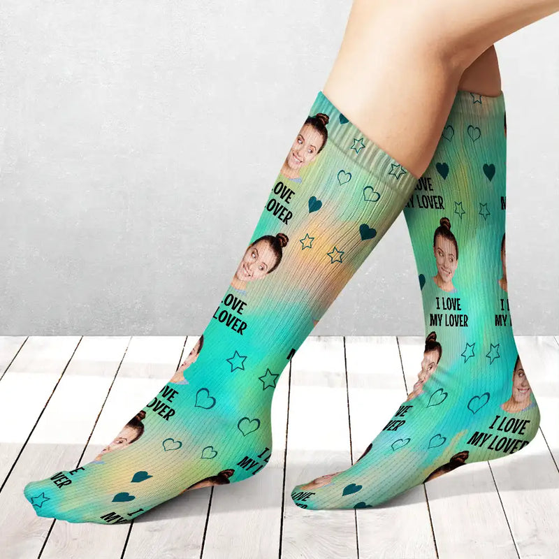 Custom Photo Funny I Love My Lover Couple - Personalized Socks