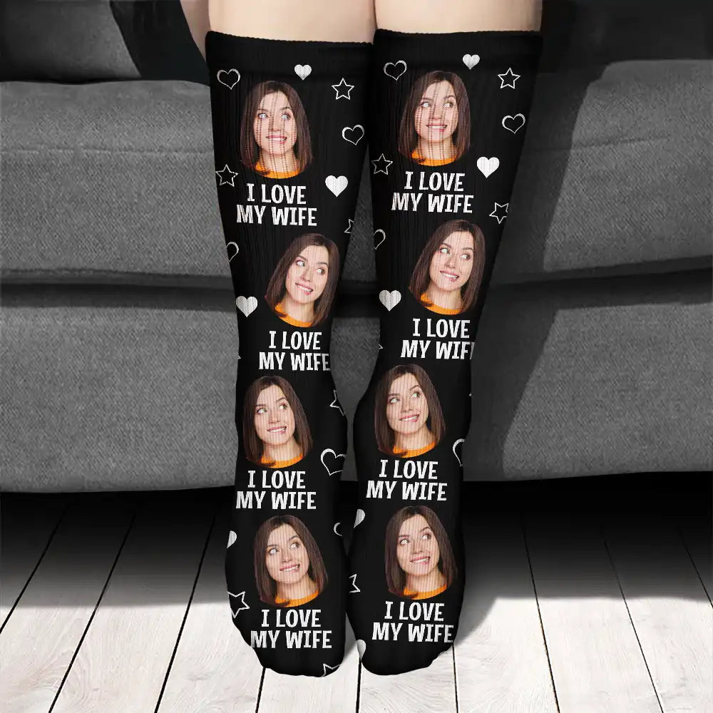 Custom Photo Funny I Love My Lover Couple - Personalized Socks
