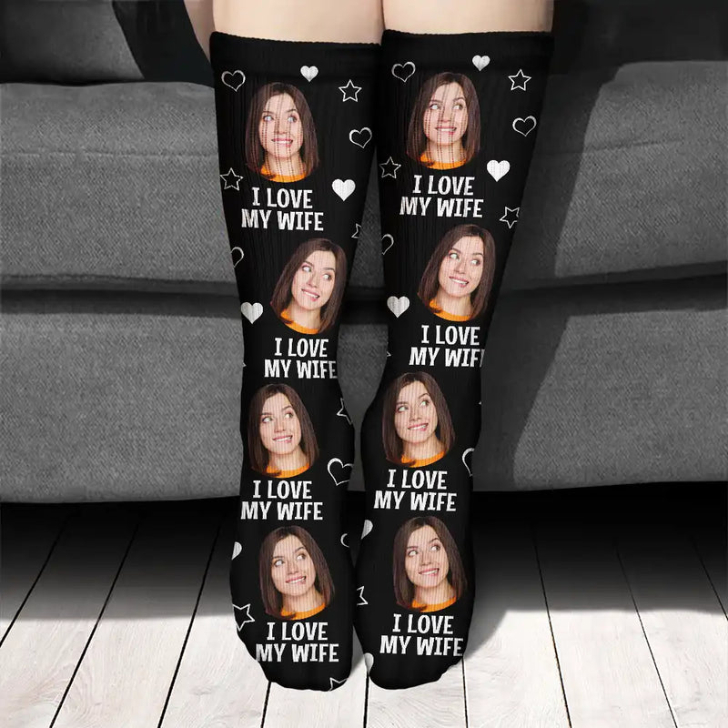 Custom Photo Funny I Love My Lover Couple - Personalized Socks