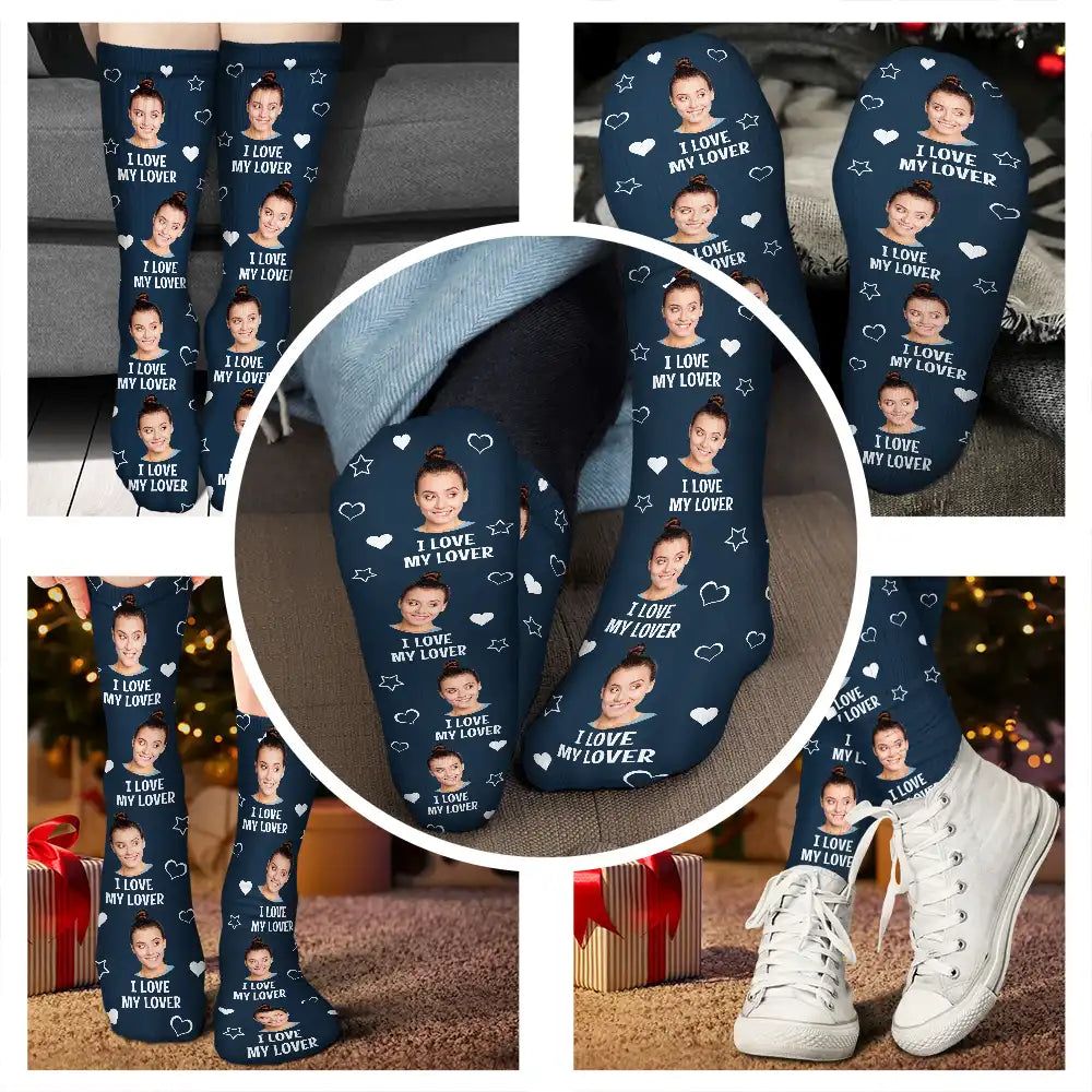 Custom Photo Funny I Love My Lover Couple - Personalized Socks