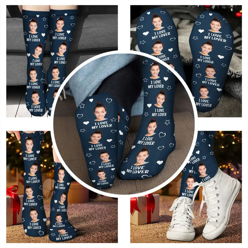 Custom Photo Funny I Love My Lover Couple - Personalized Socks
