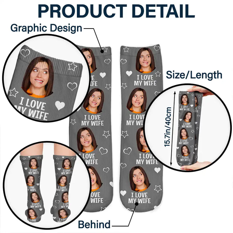 Custom Photo Funny I Love My Lover Couple - Personalized Socks