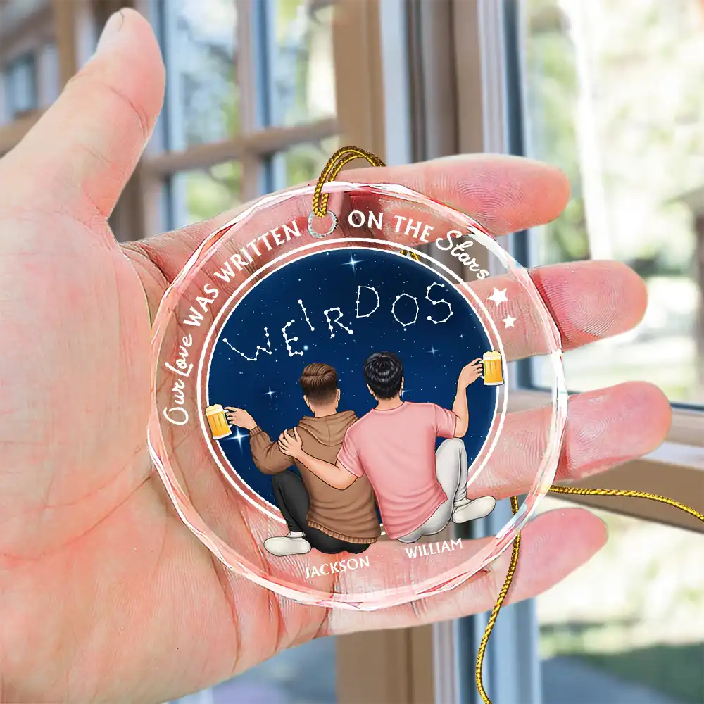 Our Love Was Written On The Stars - Personalized Circle Glass Ornament