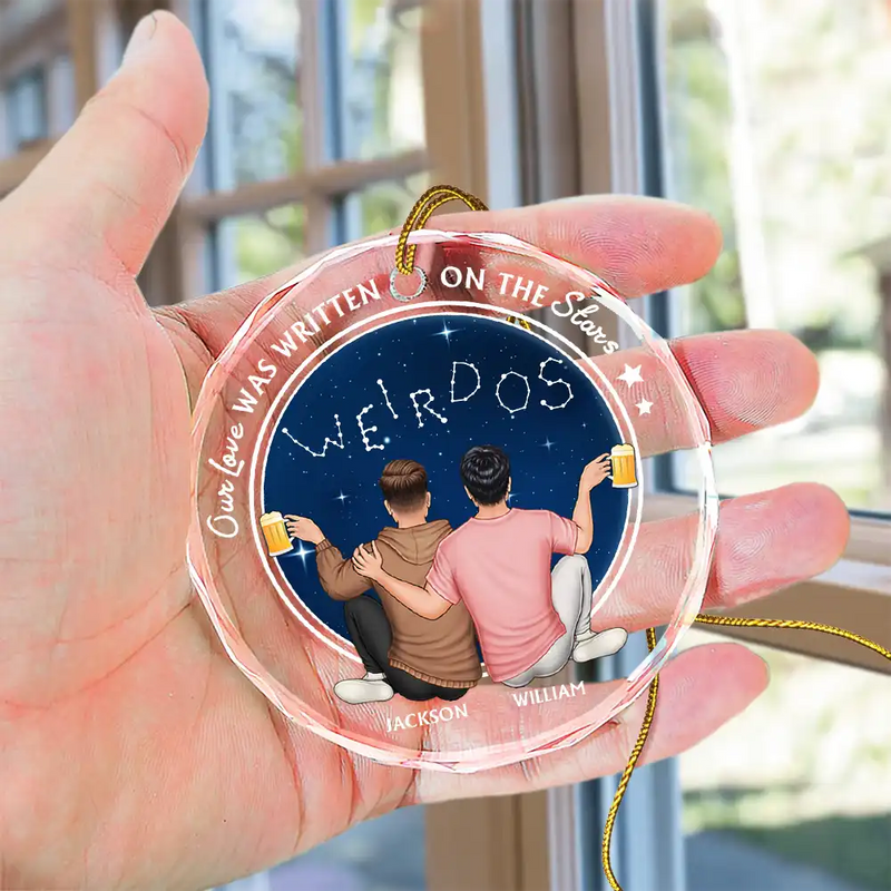 Our Love Was Written On The Stars - Personalized Circle Glass Ornament