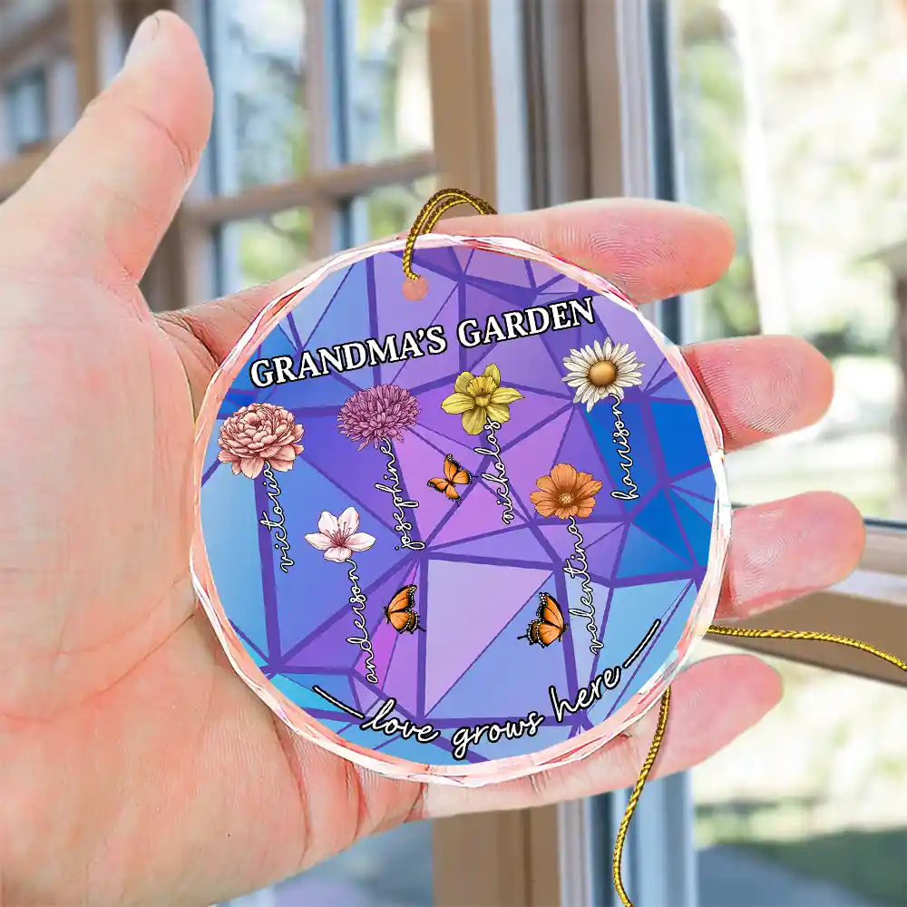Grandma's Garden Birth Month Flowers - Personalized Circle Glass Ornament