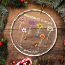 Grandma's Garden Birth Month Flowers - Personalized Circle Glass Ornament