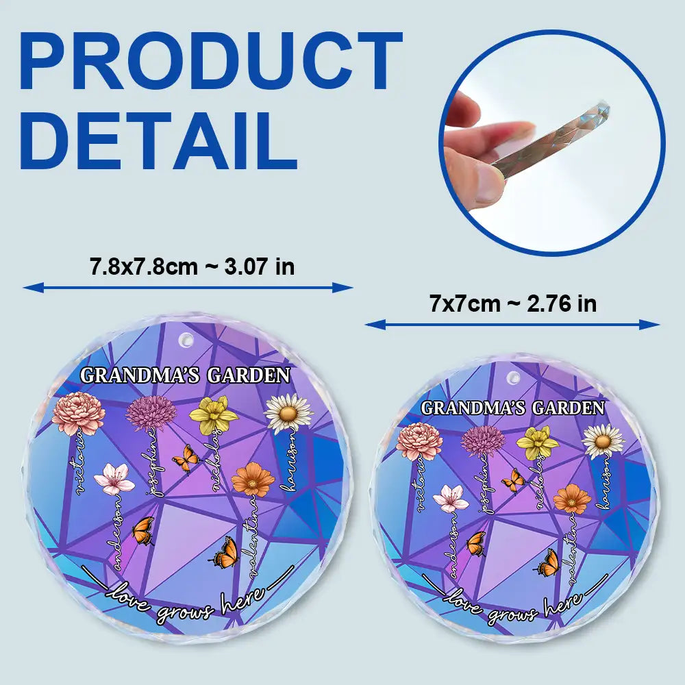 Grandma's Garden Birth Month Flowers - Personalized Circle Glass Ornament