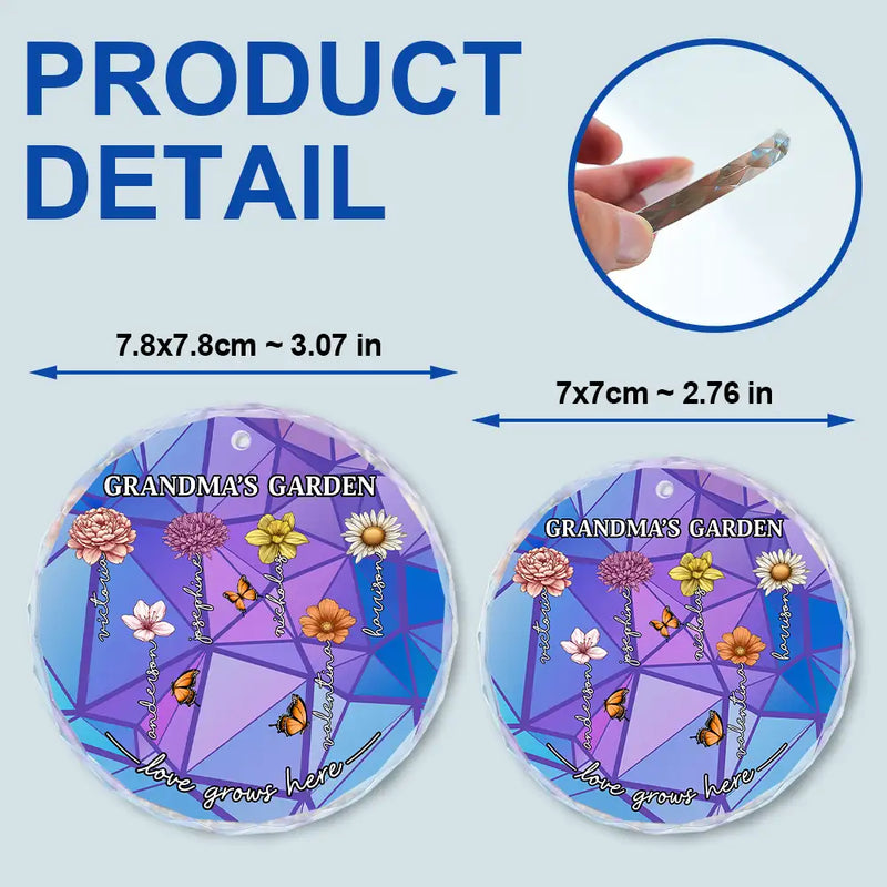 Grandma's Garden Birth Month Flowers - Personalized Circle Glass Ornament