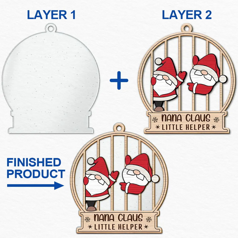 Christmas Gnome Nana Claus Little Helpers - Personalized 2-Layered Mix Ornament