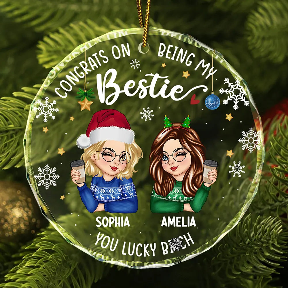 Congrats On Being My Bestie Christmas - Personalized Circle Glass Ornament
