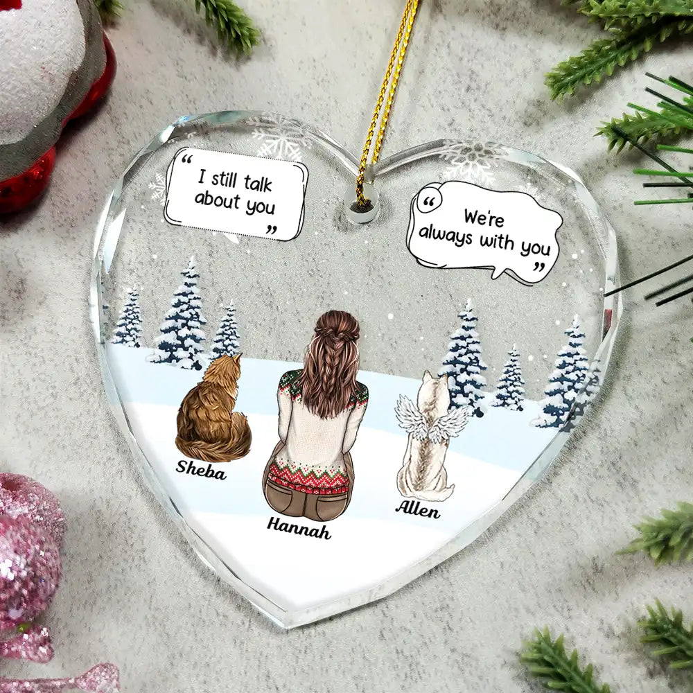 I Miss You Memorial Dog Cat - Personalized Heart Shaped Glass Ornament