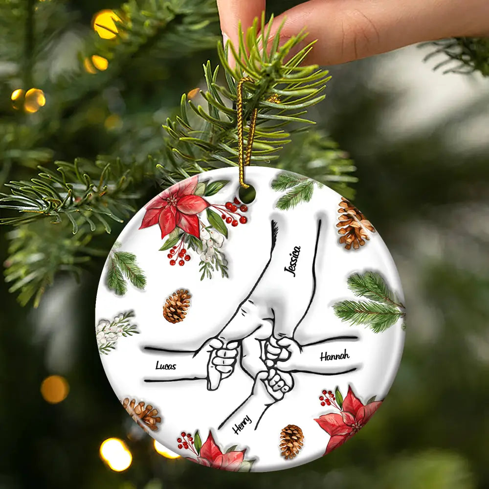 Main dans la main de Noël, je te protégerai toujours - Ornement en céramique personnalisé avec effet gonflé 3D 