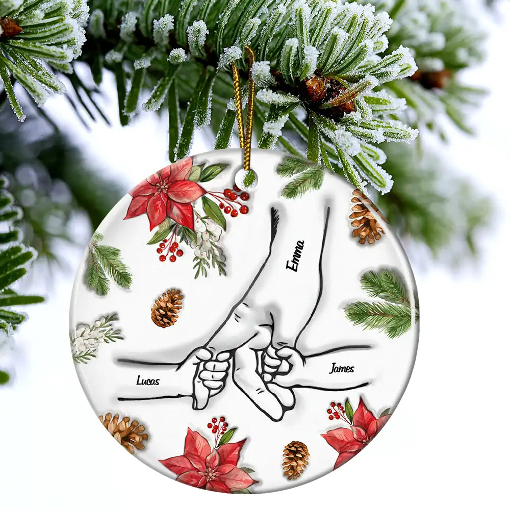 Main dans la main de Noël, je te protégerai toujours - Ornement en céramique personnalisé avec effet gonflé 3D 