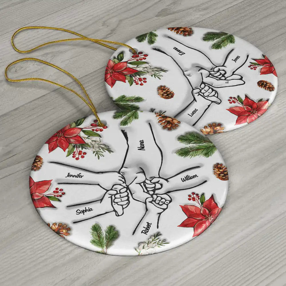Main dans la main de Noël, je te protégerai toujours - Ornement en céramique personnalisé avec effet gonflé 3D 
