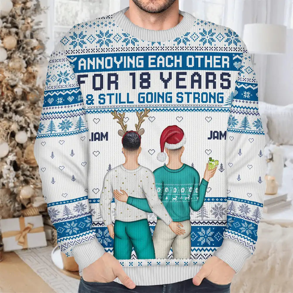 Annoying Each Other For And Still Going Strong Back Couple - Personalized Unisex Ugly Sweater