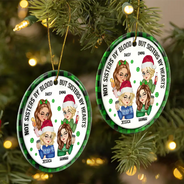 Not Sisters By Blood But Sisters By Hearts - 3D Inflated Effect Printed Ornament, Personalized Circle Ceramic Ornament