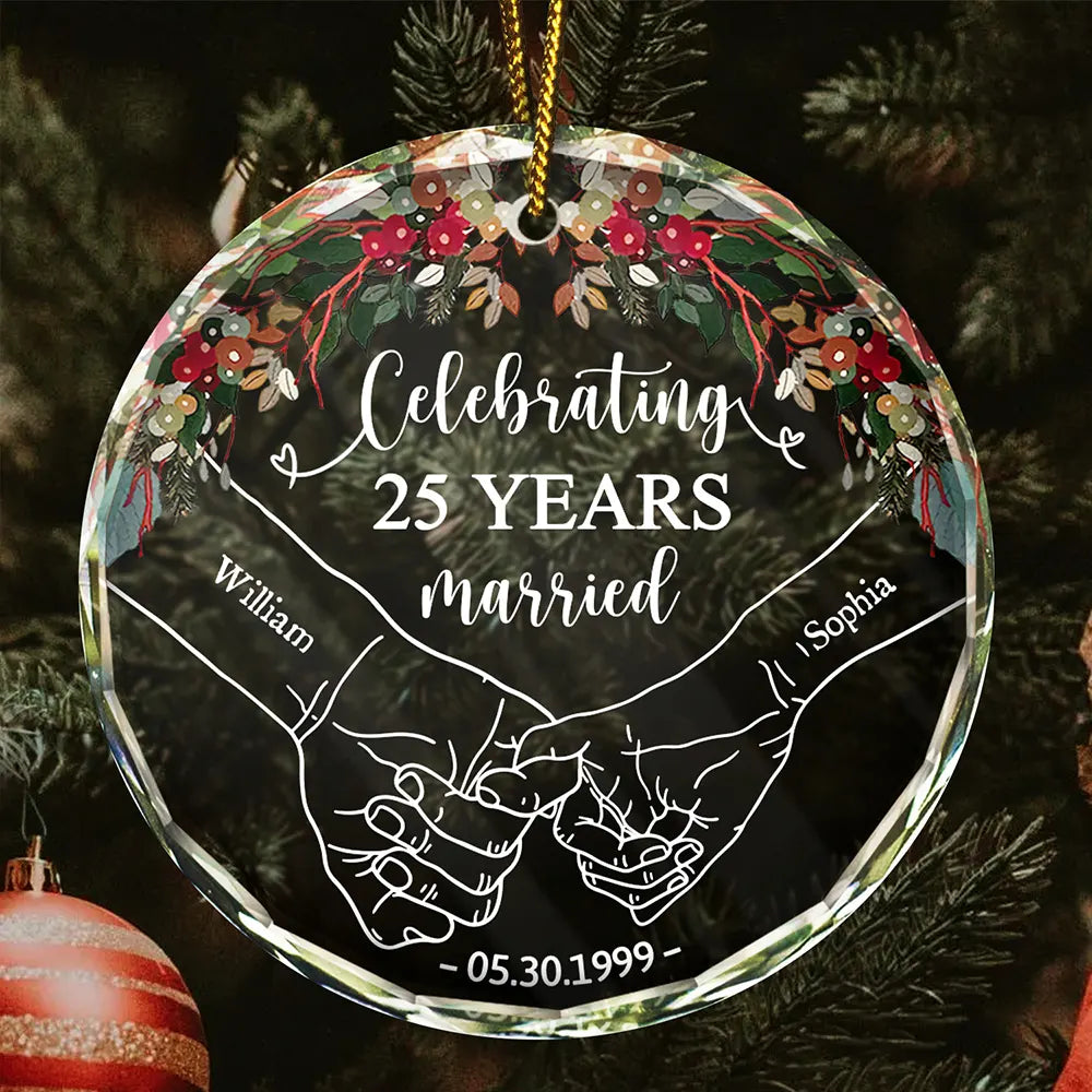 Joyeux anniversaire de mariage - Décoration en verre circulaire personnalisée 