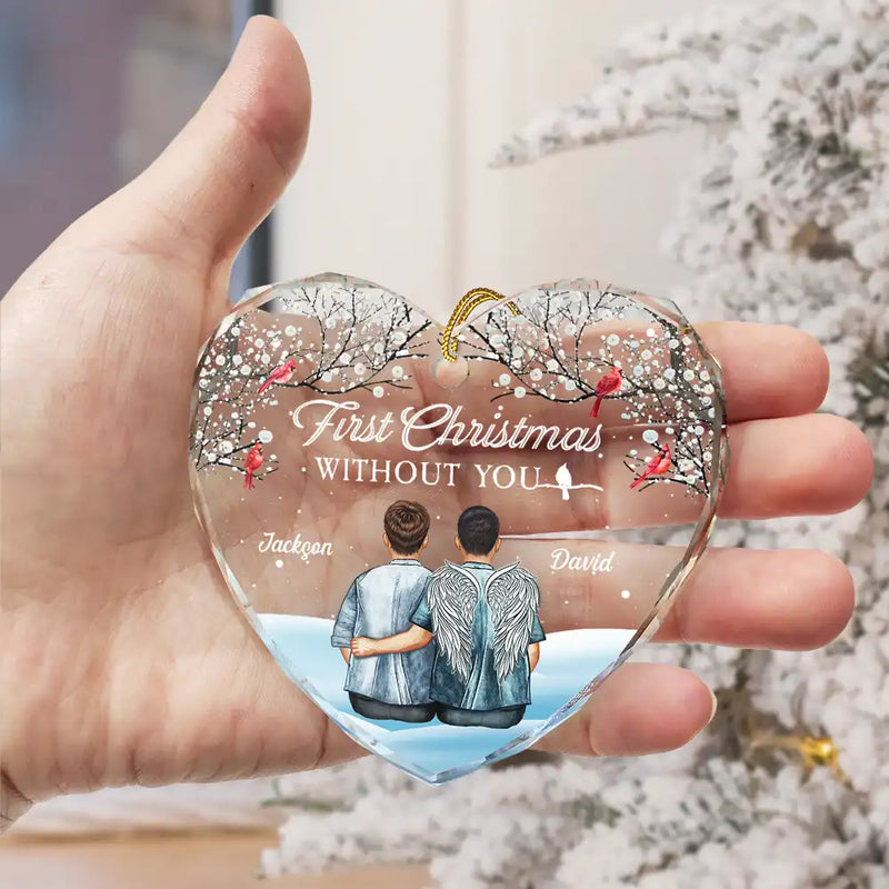Décoration de Noël commémorative personnalisée en verre en forme de cœur 