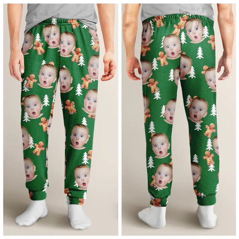 Gift For Mother - Custom Photo Human Pets Face Gingerbread Pattern - Personalized Pajama Pants