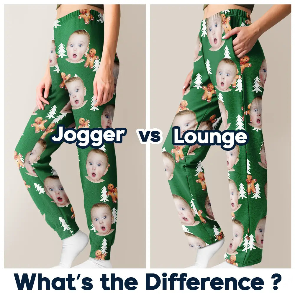 Gift For Mother - Custom Photo Human Pets Face Gingerbread Pattern - Personalized Pajama Pants