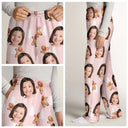 Gift For Mother - Custom Photo Human Pets Face Gingerbread Pattern - Personalized Pajama Pants