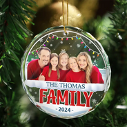 Christmas,Family,Parents,Happy,Custom Photo - Custom Photo Christmas Family - Personalized Circle Glass Ornament