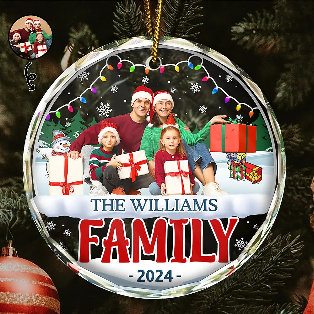 Custom Photo Christmas Family - Personalized Circle Glass Ornament