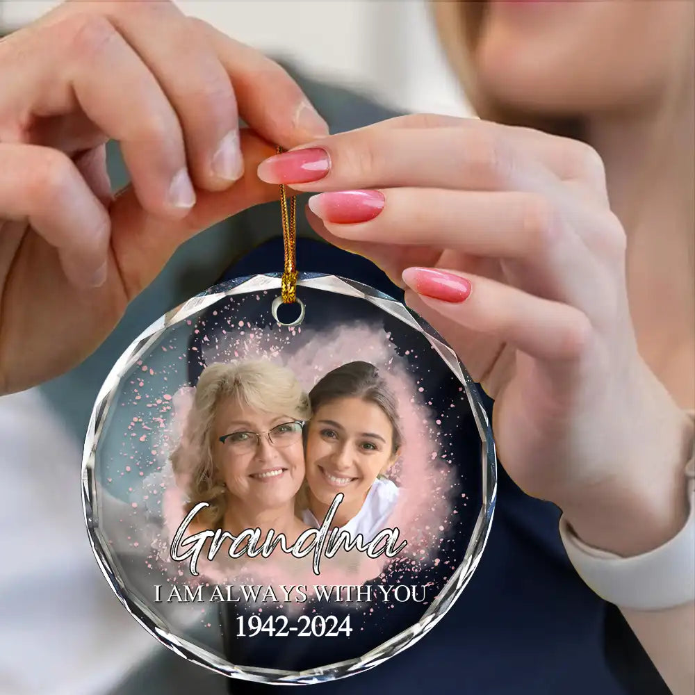 Memorial, Gift For Grandma, Gift For Grandpa, Gift For Grandparents, Parents -Custom Photo Memorial Forever Our My Hearts - Personalized Circle Glass Ornament